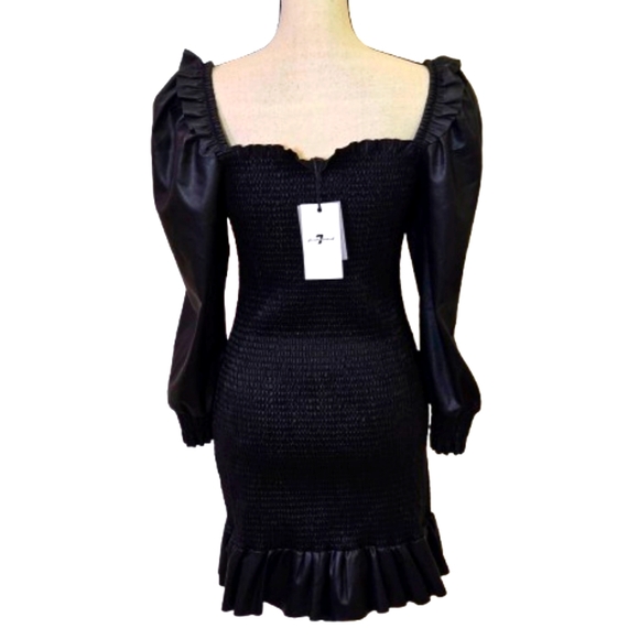 7 For All Mankind Black  Smocked,Long Sleeve,Faux Leather Dress,Medium,NWT - Picture 8 of 16